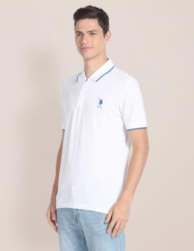 Image of U.S. Polo ASSN. Knitted Slim Fit Polo T Shirts for Men - 100% Cotton, Half Sleeves Mens Tshirt