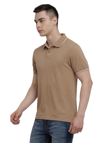 Image of Deniklo Cotton Rich Half Sleeve Regular Fit Solid Polo Tshirt for Men (DK803-L Tiger's Eye)
