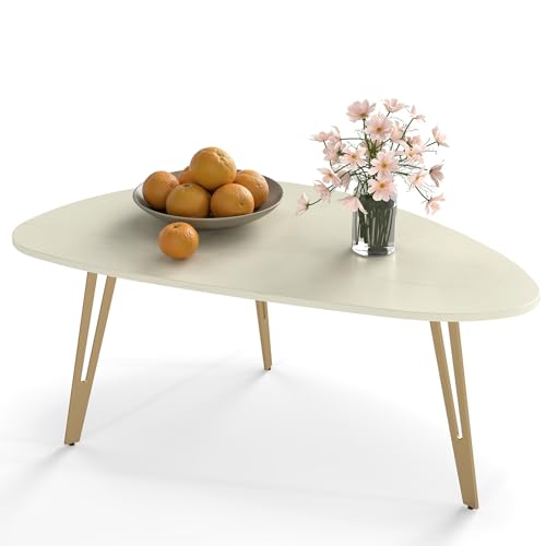 Manora Modern Simple White Wood Oval Coffee Table with Gold