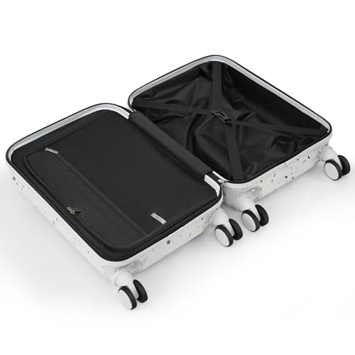 Convenient and Stylish Luggage Set of 3 with USB Ports and Front Opening Design, Starry Sky White, Airline Certified4