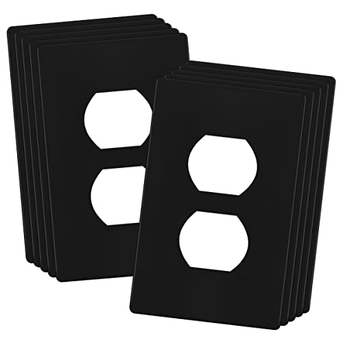Image of ENERLITES SI8821-BK Duplex Outlet Receptacle Cover, Screwless Wall Plate, Standard Size, 1-Gang 4.68 inch x 2.93 inch, Unbreakable Polycarbonate Thermoplastic, UL Listed, SI8821-BK-10PCS, Black, 10 Pack