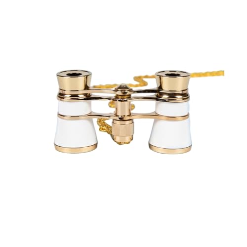 RUNCAN オペラグラス、3倍、25mm口径、持ち手付き、観劇用 、ブラック、金属製 双眼式 話劇 舞台劇 レトロ 小型 (チェーンタイプ,ホワイト)