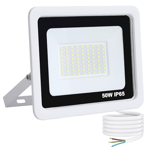Mille Lucciole Foco LED Exterior 50W 5000LM 6500K Blanco Frío,Focos LED IP65 Impermeable,72 leds Terraza Exterior Floodlight para Casa,Garaje,Patio,Terraza,Campo【Blanco】