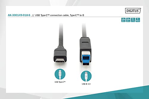 DIGITUS USB 3.2 Gen1 cable - 1.8 m - USB-C to Type-B - 5 Gbps - for printers scanners, hard drive enclosures, hubs - black - Image 3