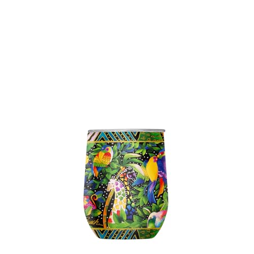 RainCaper 18/8 Stainless Steel Insulated Stemless Wine Tumbler | 12oz, BPA-Free, Double Wall for Hot & Cold | Travel-Friendly, Cup Holder Ready (Laurel Burch Jungle Song)