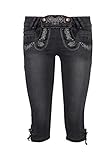  Hailys Damen Capri Jeans Trachten Hose Lederhose Oktoberfest (L, Black Denim)
