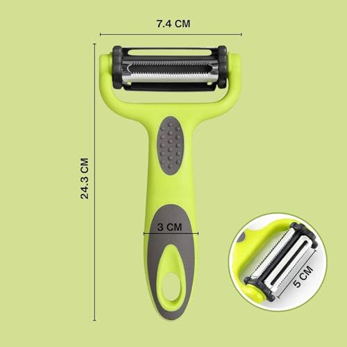 Image of Aromix 3-in-1 Stainless Steel Vegetable & Fruit Peeler | Straight, Serrated, and Julienne Blades | Sharp Multipurpose Peeler for Kitchen, Salad, Garnishing & Professional Use