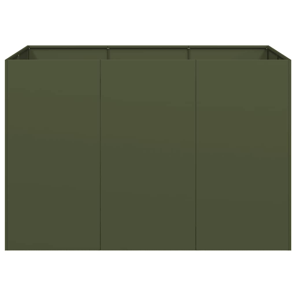 Ogrodnik stalowy oliwkowo-zielony 120 x 80 x 80 cm | Stal na zimno, pojemnik na rośliny zewnętrzne, drenaż z otwartym dnem, stabilizuje wsporniki wewnętrzne