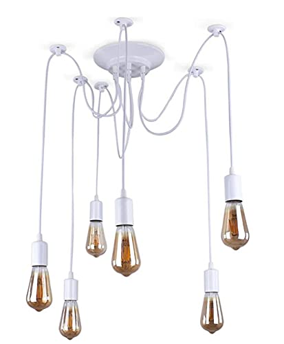 6 Head Spider Lamps 6 Spider Pendant Light Lamp Industrial 6-Light Pendant Light Fixture Diy Ceiling Spider Light Chandelier Industrial Hanging Light Fixture For Dinning Living Room Bar,White #TOP1