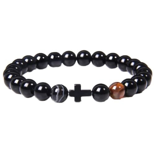 Bracelet améthyste onyx noir YXWYXWA | Bijou de guérison bouddhiste naturel homme femme 19cm