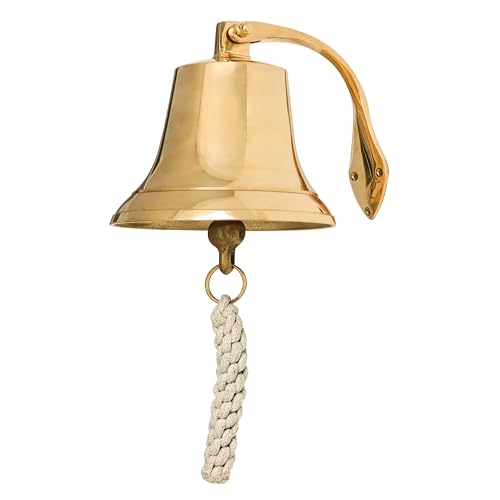 Hanging Bell Dinner Bell Outdoor Bell Wall Mount Bell Indoor Rope Bell Ship Boat Nautical Door School Reception Home Church Bell Brass 6x6 inch