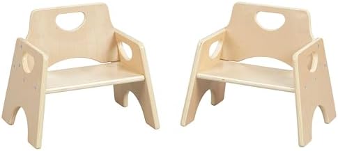 ECR4Kids Stackable Wooden Toddler Chair, 6in, Classroom Furniture, Natural, 2-Pack