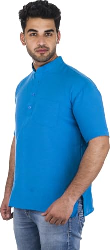 Image of Men's Cotton Short Kurta Without Pant | Mandarin Neck Short Kurta | Half Sleeve Casual Kurta | Traditional Ethnic Regular Kurta | Solid Plain Kurta for Men's (Pack of 1)