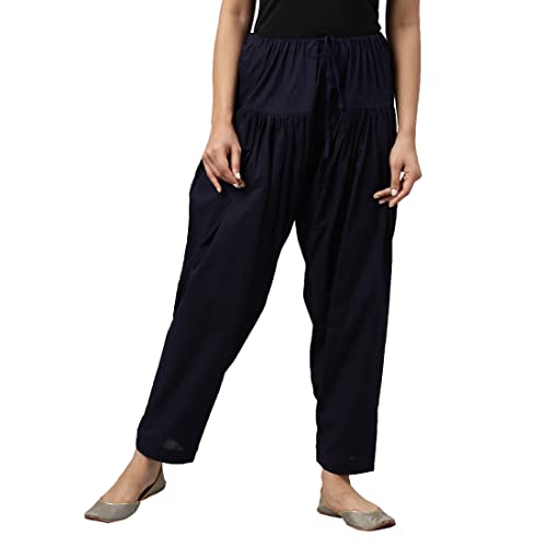 Image of GO COLORS Soft Cotton Salwar for Women | Relaxed Fit, Mid Rise, Ankle Length, Drawstrings