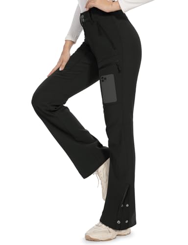 Moosehill Women's-Snow-Ski-Pants-Fleece-Lined-Waterproof-Thermal Insulated Warm for Snowboard Winter Hiking(Black, 10, 31')