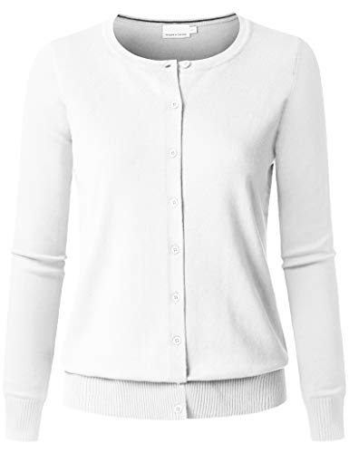 Image of Women's Long Sleeve Button Down Crew Neck Soft Knit Cardigan Sweater