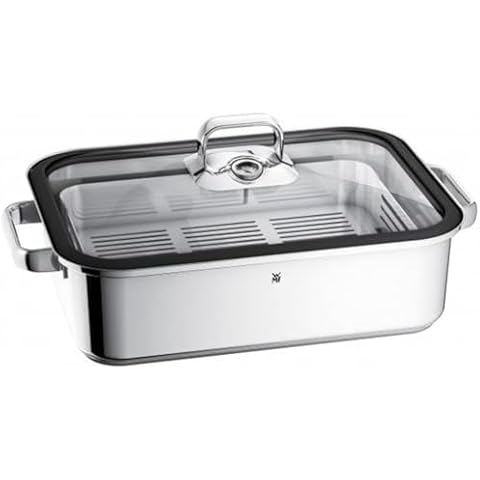 WMF Vitalis Compact with Silicone Edge/Thermometer/Aroma Steaming Rack Cromargan Steamer, Silver, 35 x 21.5 x 10 cm, 3.5 Litre Cover