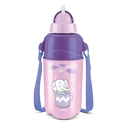 Kool Trendy 400 Kids Plastic Insulated Water Bottle with Straw, 370 ml, Sipper Bottle, Leak Proof, BPA Free, Food Grade, School & Picnic Bottle, Purpl