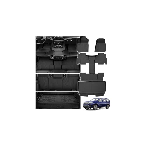 Powerty Floor Mats Cargo Liner for Jeep Wagoneer 2022-2025 7-Seat (NOT for 8-Seat/L/S) All Weather 3D TPE Anti-Slip Car Protection, 1st & 2nd & 3rd Row Set with Rear Cargo Mat Accessories
