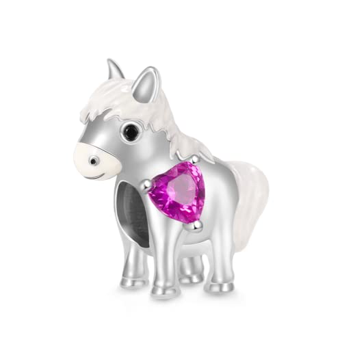 Image of GNOCE Embraces Heart Gemstone Bead Charms 925 Sterling Silver Rabbit Horse Triceratops Snake Monkey Cat Platypus Sloth Bear Pig Yak Ghost Matryoshka Doll Jewelry Gift for Women