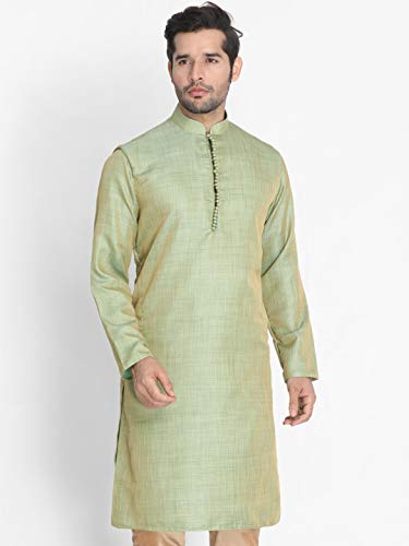 Image of VASTRAMAY Men's Beige Cotton Silk Blend Kurta