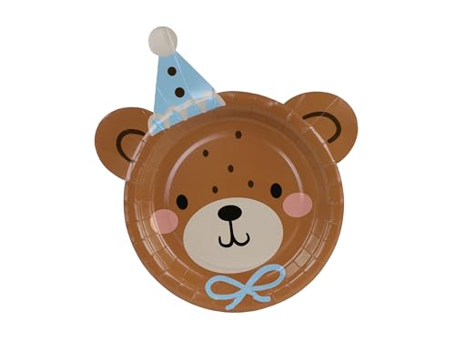 PartyDeco Lot de 6 assiettes en carton en forme de tête d'ours, 21 x 23 cm