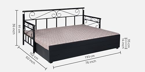 Image of 3 Seater Metal Sofa Cum Bed with Hydraulic Storage | Single Size Sofa Cuma Bed | 3 Seater Sofa Set, Metal Sofa Set for Living Room (Multi & Black, Queen Size (76 x 60))