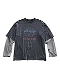 SOLY HUX Men's Letter Graphic Tees Long Sleeve Shirts Y2K Crew Neck 2 in 1 T-Shirt Oversized Tops Streetwear Black Graphic Small