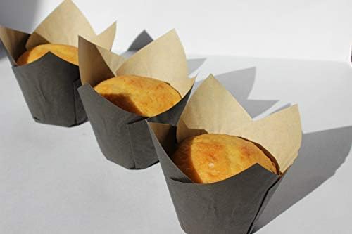 Bakers Bling Tulip Style Black Cupcake Liners with Heart Stickers, 50 Liners, 50 Stickers