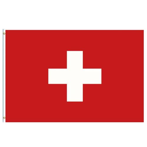 Bandera grande de Suiza de 1.5 m x 0.9 m, doble cara con ojales de latón, color vivo y resistente a la decoloración UV, bandera nacional suiza para decoraciones Oly 2024, decoración de jardín, calle