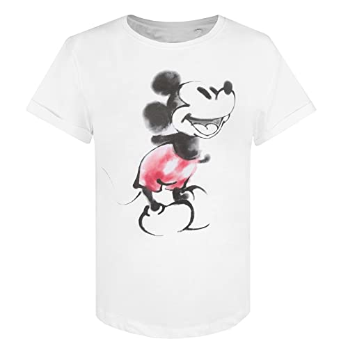 Cotton Soul Mickey Disney T-shirt tendance pour femme Motif aquarelle, blanc, L – vue 3