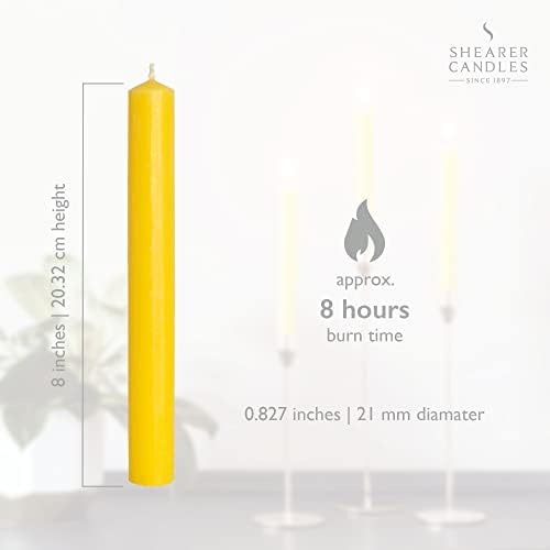 Shearer Candles Yellow - Dinner Candles - 8 inch - Unscented Dinner Candles - 8 Hour Burn Time - 20 Pack