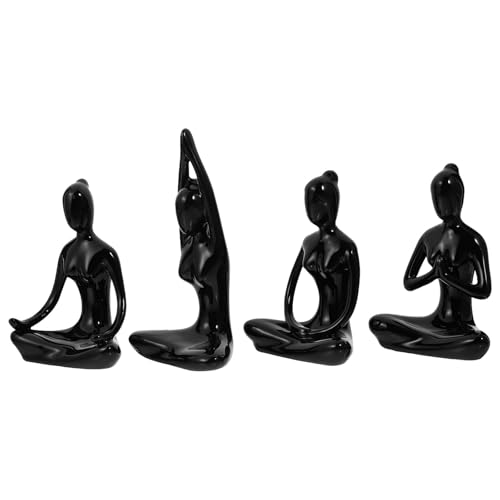 Statuette de yoga céramique noire, lot de 4 objets déco maison