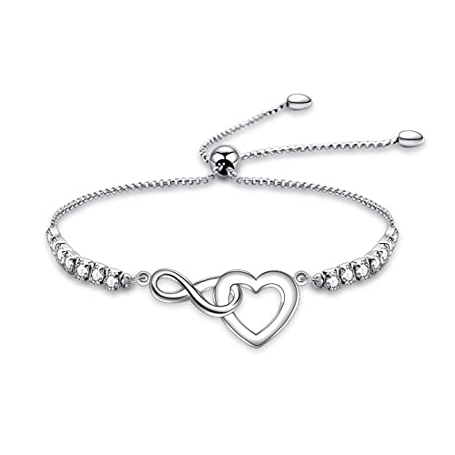 Image of Love Symbol Charm Adjustable Bracelet Infinity Heart Symbol Charm Bracelet Love Friendship Jewelry Gift Birthday Gift (Infinity Heart Br)