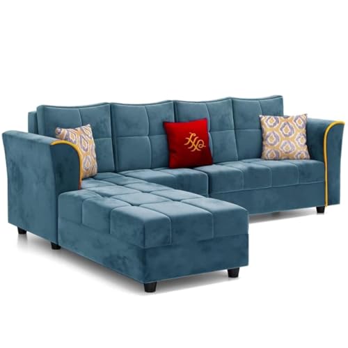 Image of FURNY - Melrond 5- to 6-Person Sofa Fabric Lhs Sectional L Shape Sofa Set (Right Facing-Teal)