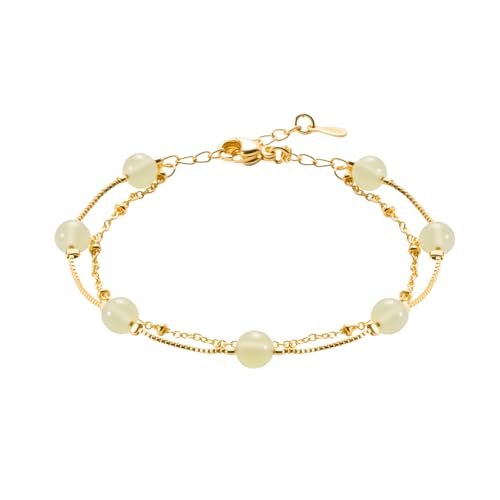 Watforsh Gold Layered Jade Bead Bracelet for women Stackable Green Jade Chain Bracelet
