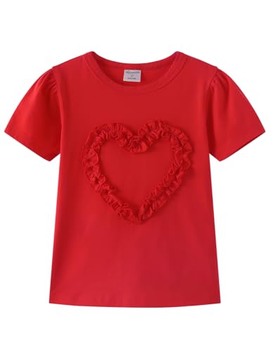 Noomelfish Girls Ruffle Heart T-Shirts Cute Short Sleeve Tee Tops (3-12 Years)