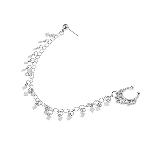 Fake Septum Non Piercing Nose Hoop Ring Chain to Ear Nose Studs Tassel Nose Clip Earring Fashion Body Jewelry