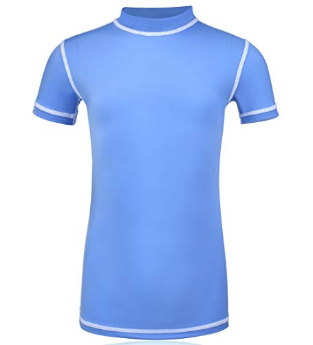 REALON Rash Guard Kids Short Sleeve Girls Boys Swim Diving Surf Swimwear for Toddler Baby 2-12 Years Old (Sky, L)