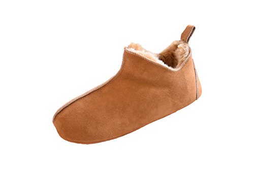 Naturasan Chaussons en laine d'agneau pour homme et femme avec semelle en cuir souple, super légers et confortables, modèle HS-07 - Beige - Cognac beige., 40 EU Cover