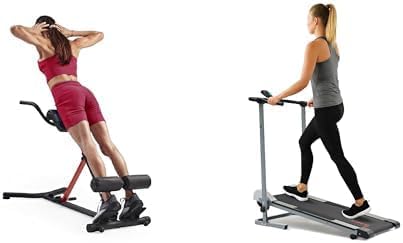Sunny Health and Fitness Unisex's Station Hyperextension Roman Chair with Dip Station, Black + Foldable Manual Treadmill, Compact Cardio Fitness, Durable Non-Electric Incline Exercise