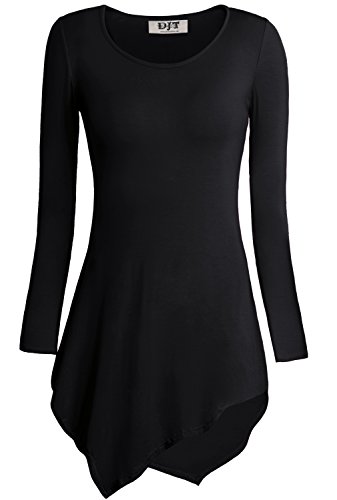 DJT Womens Solid Hankerchief Hemline Tunic Top Large #17 Black
