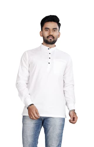 Image of Men's Cotton Regular Short Kurta | Casual & Ethnic Wear with Long Sleeve