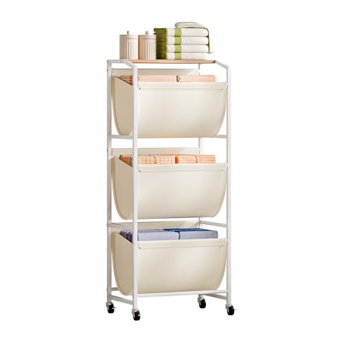 Cesto para Ropa Sucia con Ruedas, Organizador de Lavandería de 3 Niveles con 3 Bolsas de Tela Extraíbles, Clasificador de Ropa 120L, Estante Vertical Ahorra Espacio para Baño, Lavadero y Dormitorio