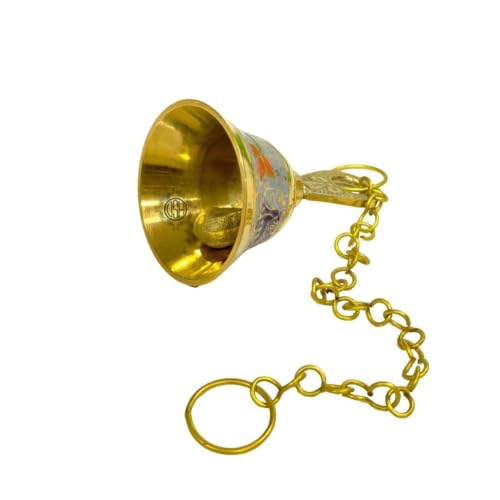Image of DSH Pure Brass Pooja Room Hanging Bell with Chain Set of 2, for Temple Mandir Home Decorative Bell (Sky Blue)