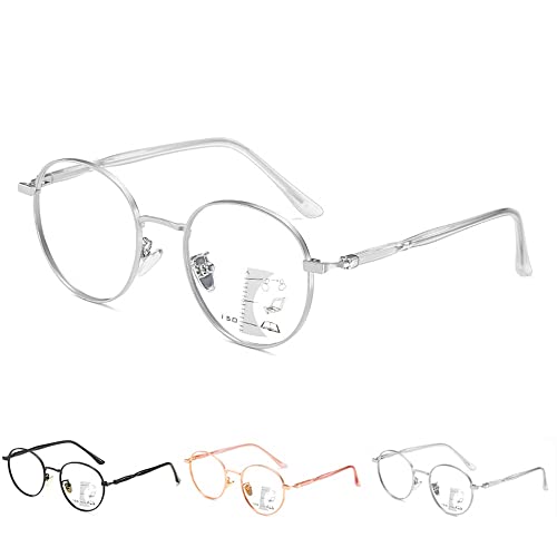 XISSG Gleitsichtbrille Progressive Multifokus Lesebrille Damen Herren Blaulicht Blockierende Brille Rose Gold Runder Metallrahmen Lesehilfe Anti Müdigkeit Brille 1,0 1,5 2,0 2,5 3,0 Cover