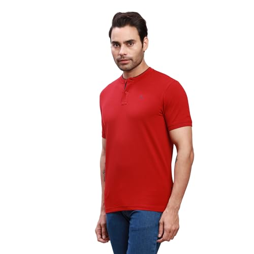 Image of Parx Men's Cotton Polyester Blend Solid Pattern Regular Fit Henley Collar Henley Neck Half Sleeve Casual T-Shirt