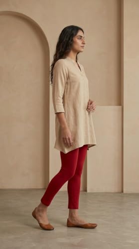 Image of Women's Cotton Lycra Ankle Length Leggings | Regular Rise, Soft 4 Way Stretch Fabric | Casual & Ethnic Wear