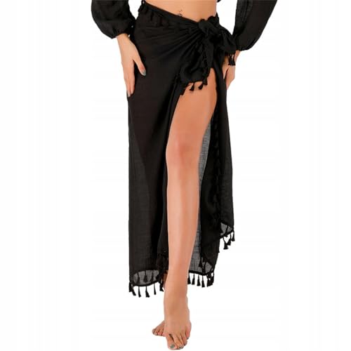 Sarong Coverups for Women Bathing Suit Wrap Swimsuit Skirt Bikini Swimwear Chiffon Cover Up Beach Accessories (UK, Alpha, One Size, Regular, Regular, Black)