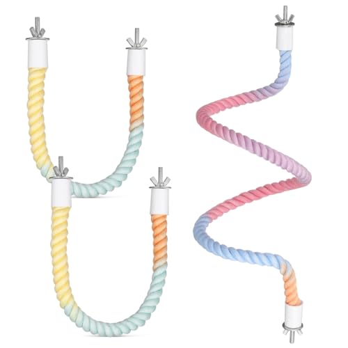 Garneck 3 Pcs Gradient Rope Perches Stand for Bird Cages Parrot Swing Climbing Rope Parakeet Cage Accessories Bungee Items for Cockatiels (2 Short+1 Long)
